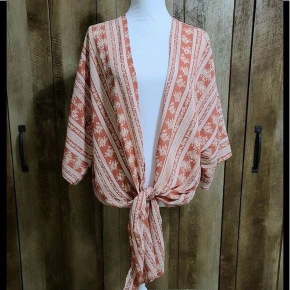 Vintage Boho Tunic Cardigan Kimono Top Pink Cream - Picture 2 of 16